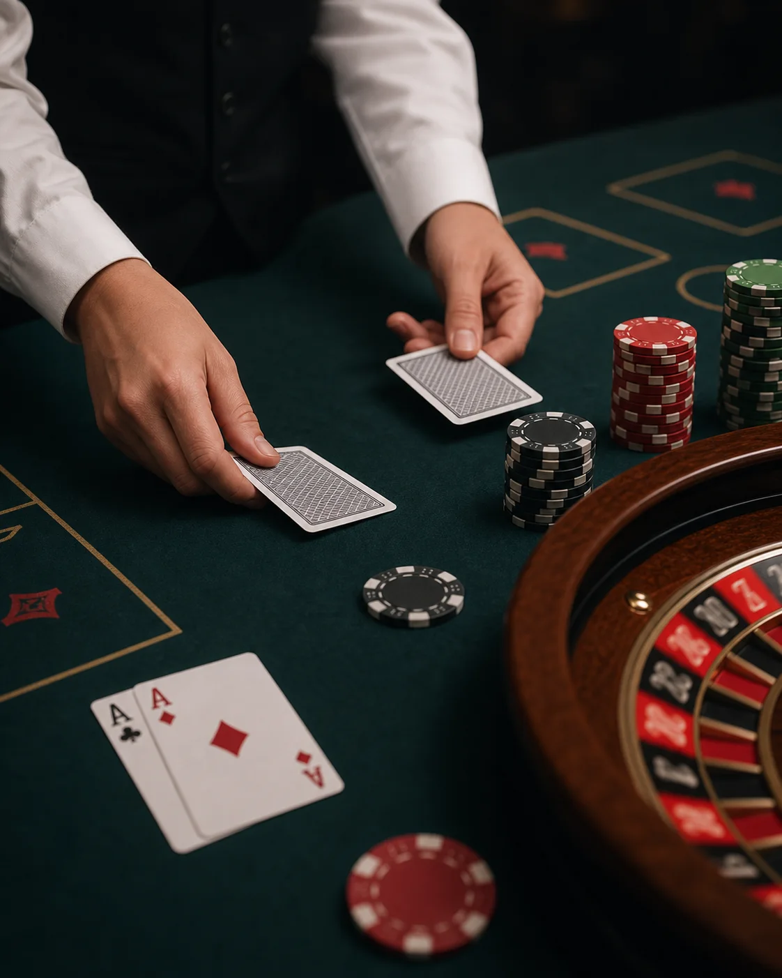 EfendiCasino canlı casino rehberi için masa oyunu, kart ve chip atmosferi.