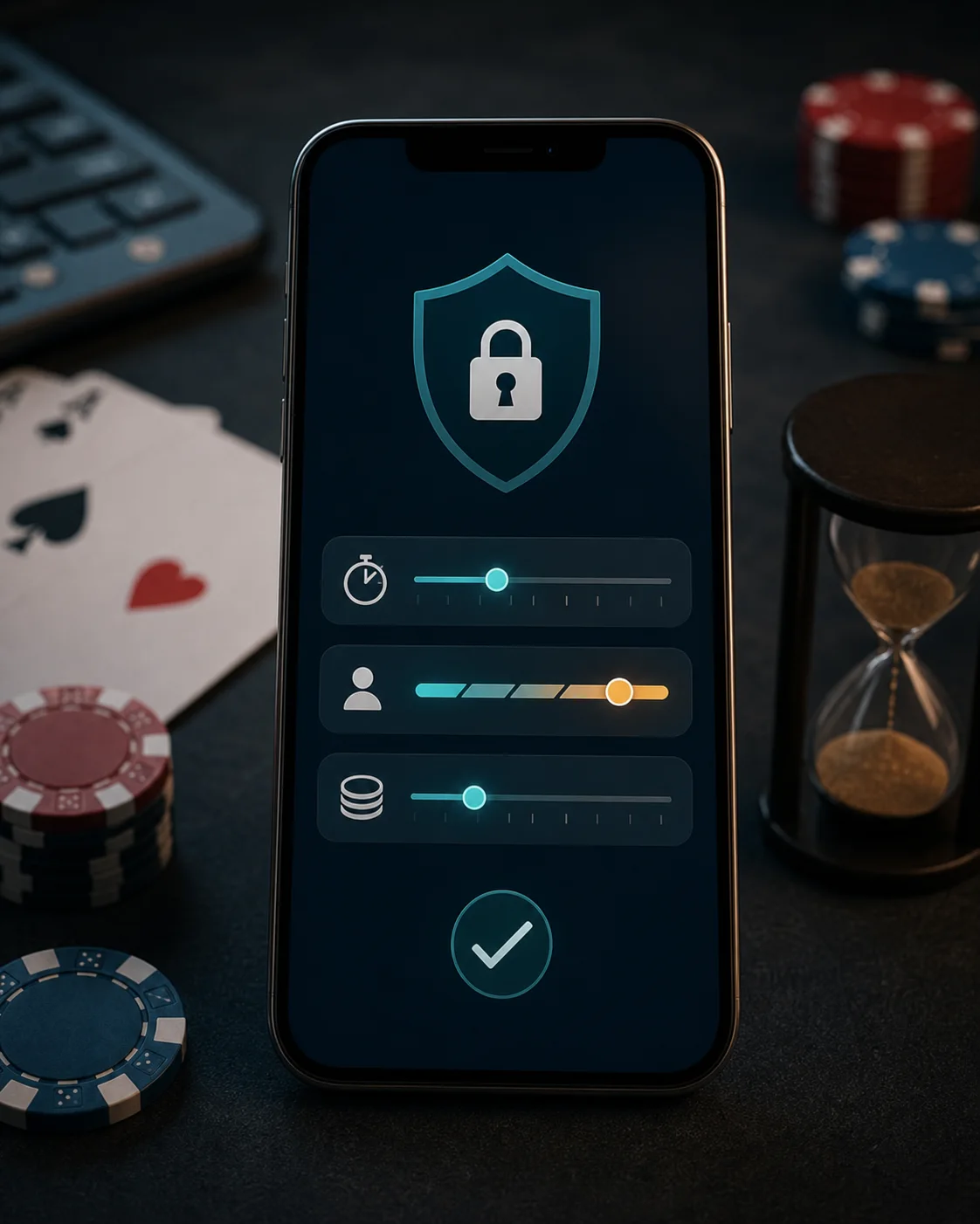 EfendiCasino hesap güvenliği ve sorumlu oyun için limit, süre ve kilit simgeli mobil görsel.